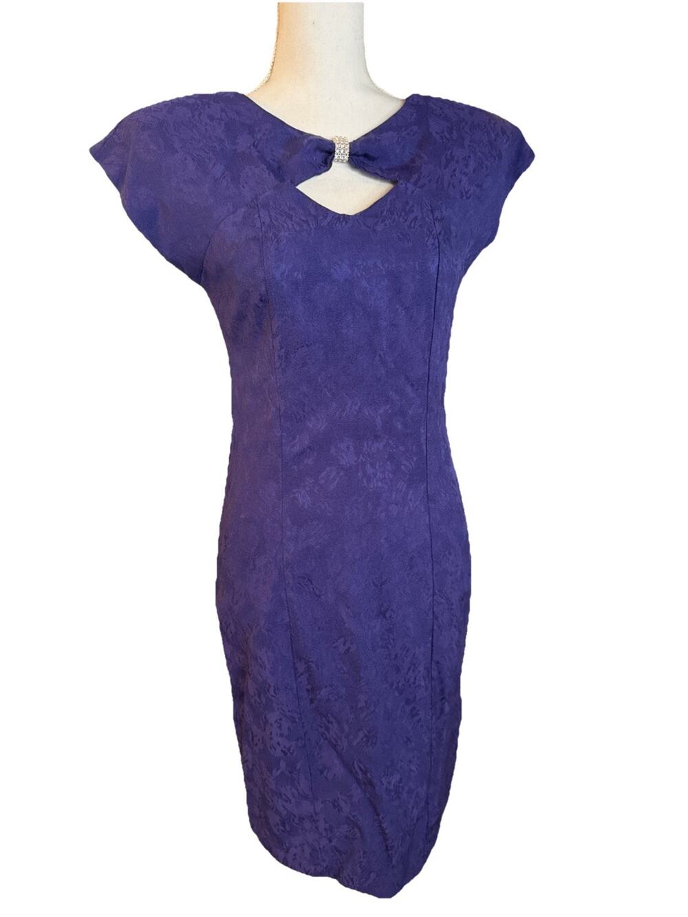 Vintage 90s STASH Dress Purple Knee Length Glam Rock W/Jewel Cutout Brocade